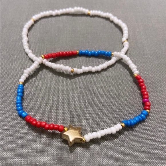 4th of July Seed Bead Gold Star Charm Bracelet Set - Picture 2 of 7